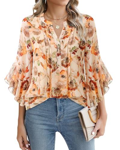 Image of Timeson Women's Short Sleeve V Neck Blouses Shirts Floral Double Layers Mesh Tunics Tops