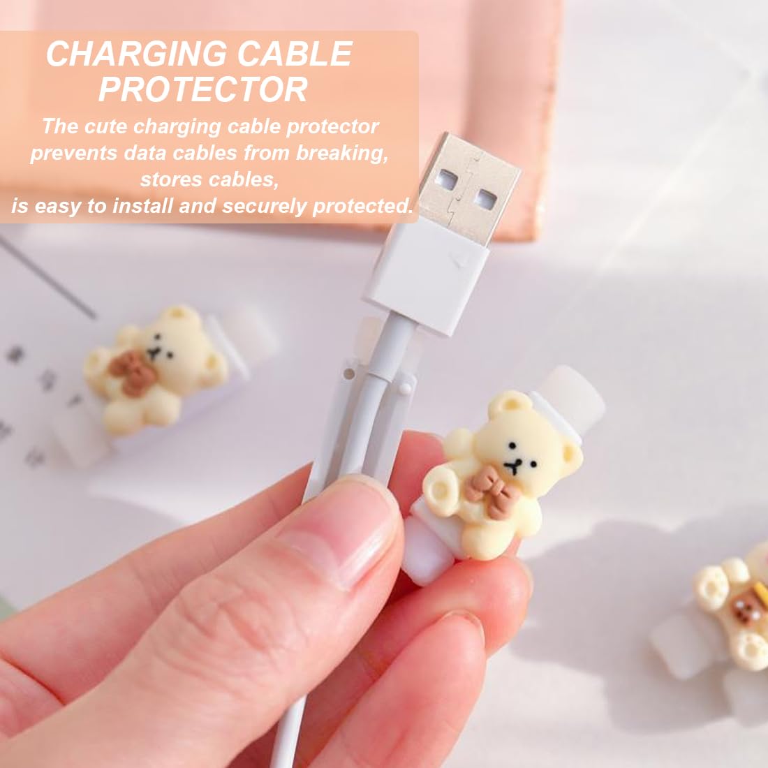 4 Protezioni Per Cavi Di Ricarica Con Stampa Orso - Compatibili IPhone E Android - Foto 3