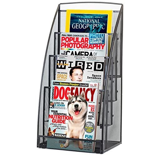 Halter Magazine Holder 4 Pocket Magazine Rack Steel Mesh File Organizer for Magazine Files Newspapers and Document Black - Thumbnail 5