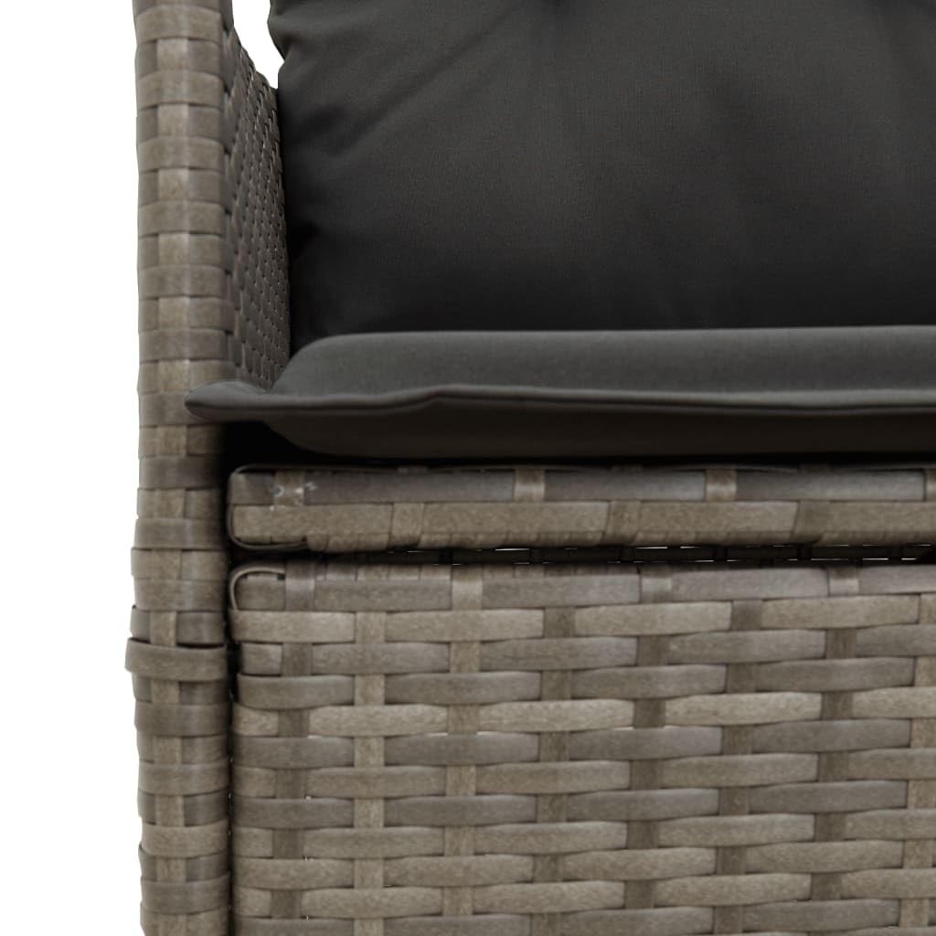 vidaXL Gartensessel mit Kissen 2 STK., Verstellbar Gartenstuhl mit Stahlrahmen, Loungesessel für Außenbereich, Relaxsessel Sthulset, Grau Poly Rattan
