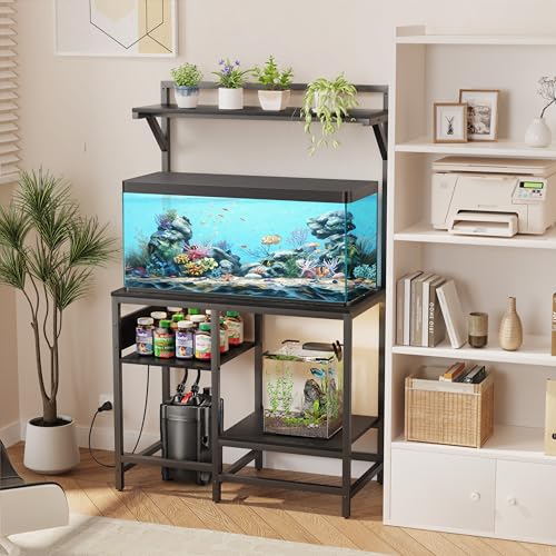 Image of 40 Gallon Fish Tank Stand, Aquarium Stand with Power Outlet, Heavy-Duty Reptile Terrarium Stand Table with Top Shelf for 40 Gal Standard /Long /High, 37.4 inch L x 19.7 inch W x 30 inch H(Black)