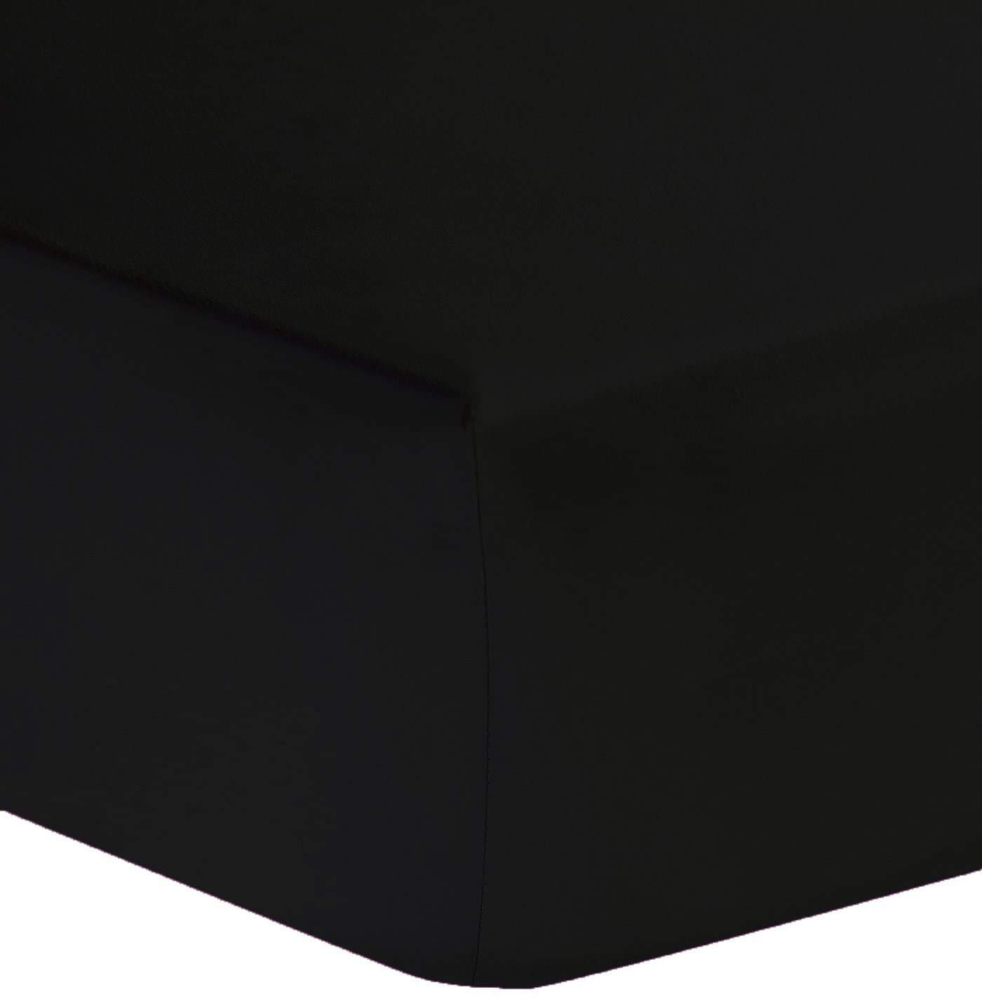 Haani Pack of 2 Extra Deep 16 inch (40cm) Plain Pollycotton Double Fitted Sheets (BLACK, PILLOW PAIR)