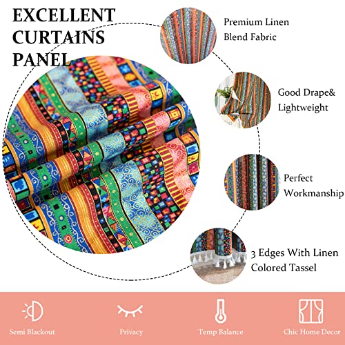Stacypik 2 Panels Geometric Boho Semi-Blackout Curtains For Living Room,63 Inches Long Room Darkening Curtains Rod Pocket Bunt Orange Striped Curtains Tassel Privacy Light Filtering Drapes For Bedroom #TOP3