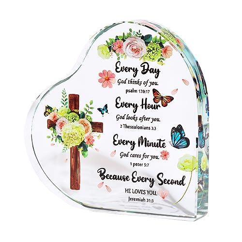 Image of Christian Gifts for Women Friends Inspirational Glass Colourful Sign Plague Ecthed Bible Verses Presents for Her Prayer Religious Keepsake Decorative Ornament