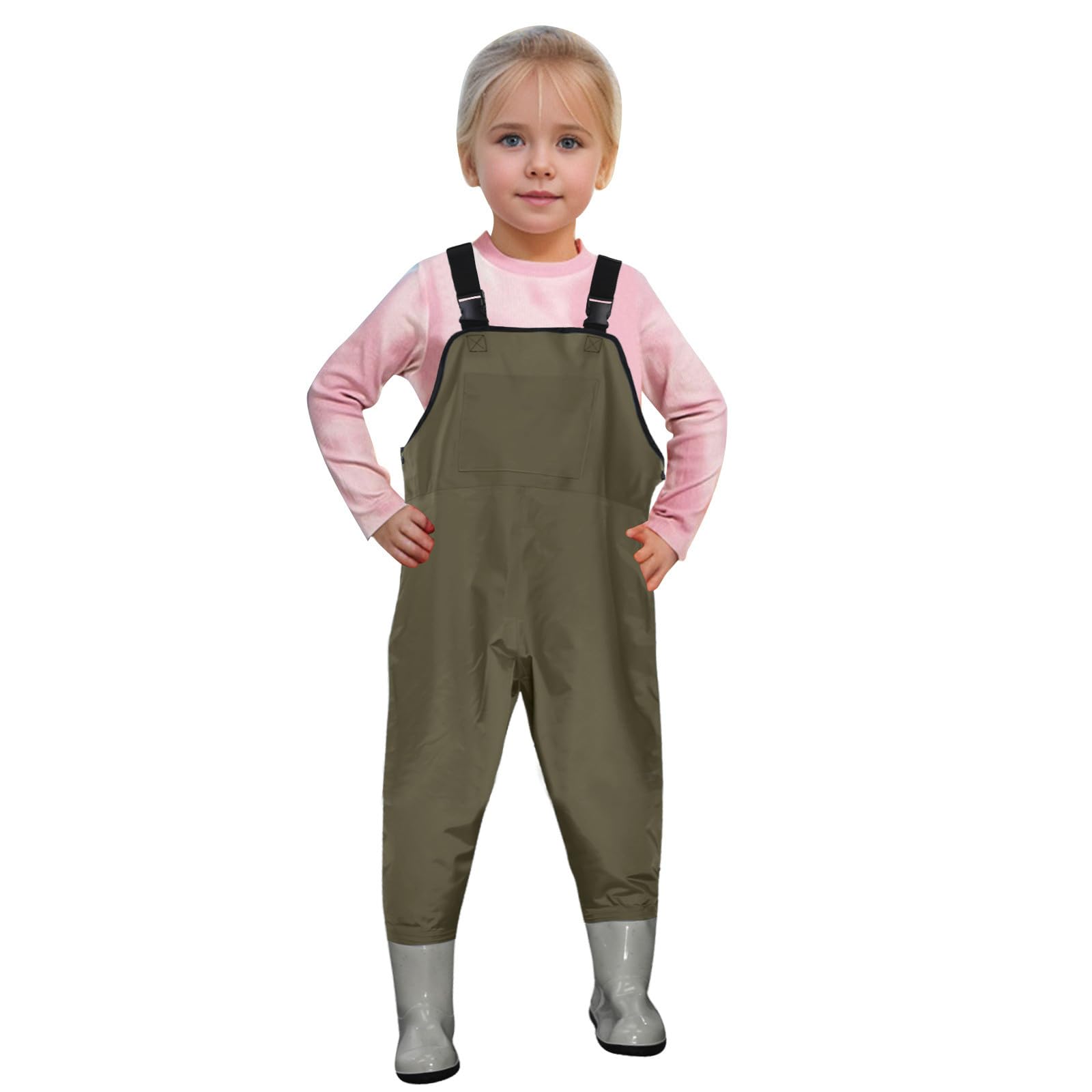 Generisch Kids Boys Girls Waders Fishing Waders with Pocket for Toddlers Waterproof Hunting Fishing Pants with Boots, khaki, 3-4 Jahre