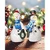Duo 5” Resin Snowman Figurines with Lighted Christmas Tree Wreath – Christmas Decorations Indoor Snowman Decor Ornaments Centerpiece – Winter Holiday (Snowmen)