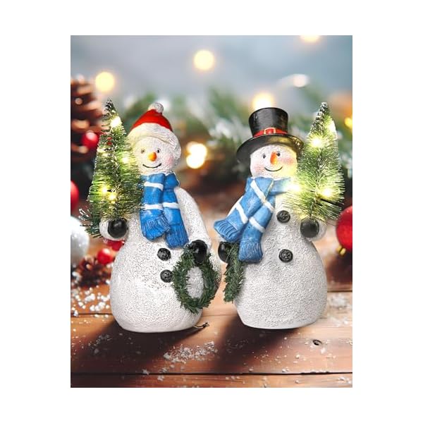 Duo 5 resin snowman figurines with lighted christmas tree wreath christmas decorations indoor snowman decor ornaments centerpiece winter holiday snowmen  urban country home decor