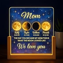 NAZENTI Starry Night Custom Birth Moon Phase Art ، لوحة أكريليك شخصية LED مع ضوء ليلي ، هدية مخصصة للأمهات يوم القمر لماما ، هدية لأمي ، الجدة ، أبي ، بابا