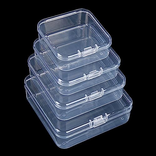 Image of Goodma 96 Pieces Square Empty Mini Clear Plastic Storage Box, Mixed Sizes | Hinged Lids, For Small Items, Craft Projects