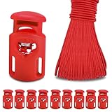 10 Meter 3mm(1/8Inch) Elastic Bungee Shock Cord Stretch String, 25pcs Plastic Cord Locks Spring Toggle Stopper for Drawstring Backpack Shoelaces(Red)