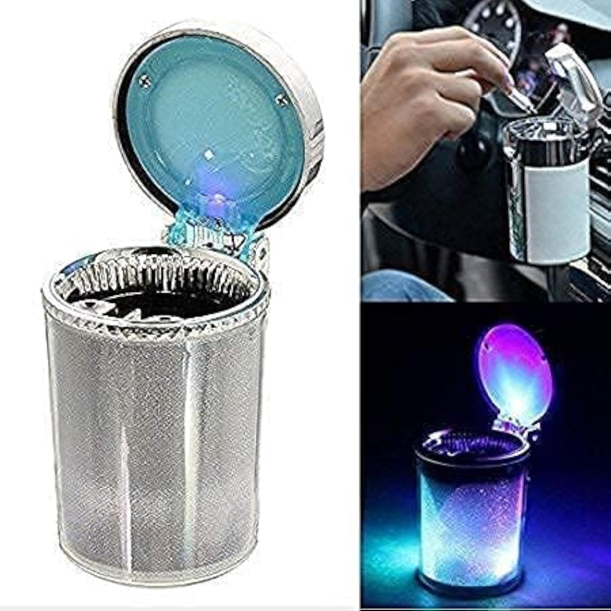 Car Ashtray with LED Light, Multifunctional Design
