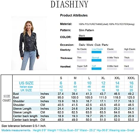 DIASHINY Faux Leather Jacket For Women Crop Short Cropped PU Slim Zip Up Moto Biker Coat Motorcycle Jackets