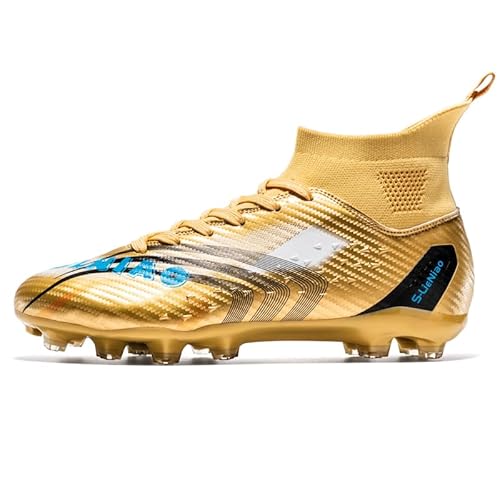 High-top Football Shoes for Teenage Boys, Featuring a Knitted Ankle Collar and Long Studs, Designed for Professional Play. (8803 Gold, Adult, Men, 3.5, Numeric, US Footwear Size System, Medium)