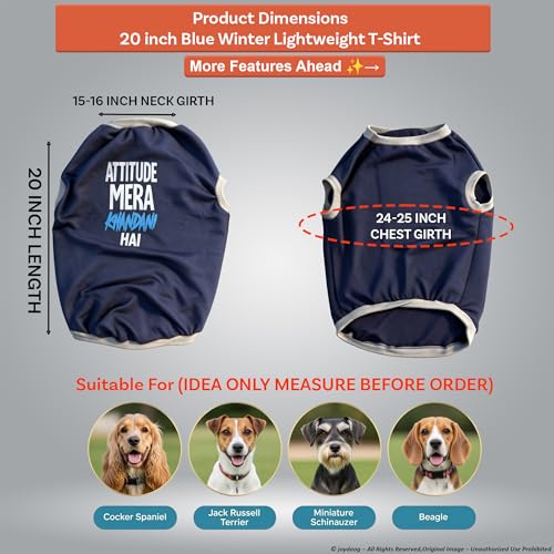 Image of JoyDaog Cozy Dog Winter Coat Blue Color 20 Inch(XL)- inchAttitude Mera Khandani Hai inch Printed Soft Cotton Trendy Apparel for Medium Dogs | Indoor & Outdoor