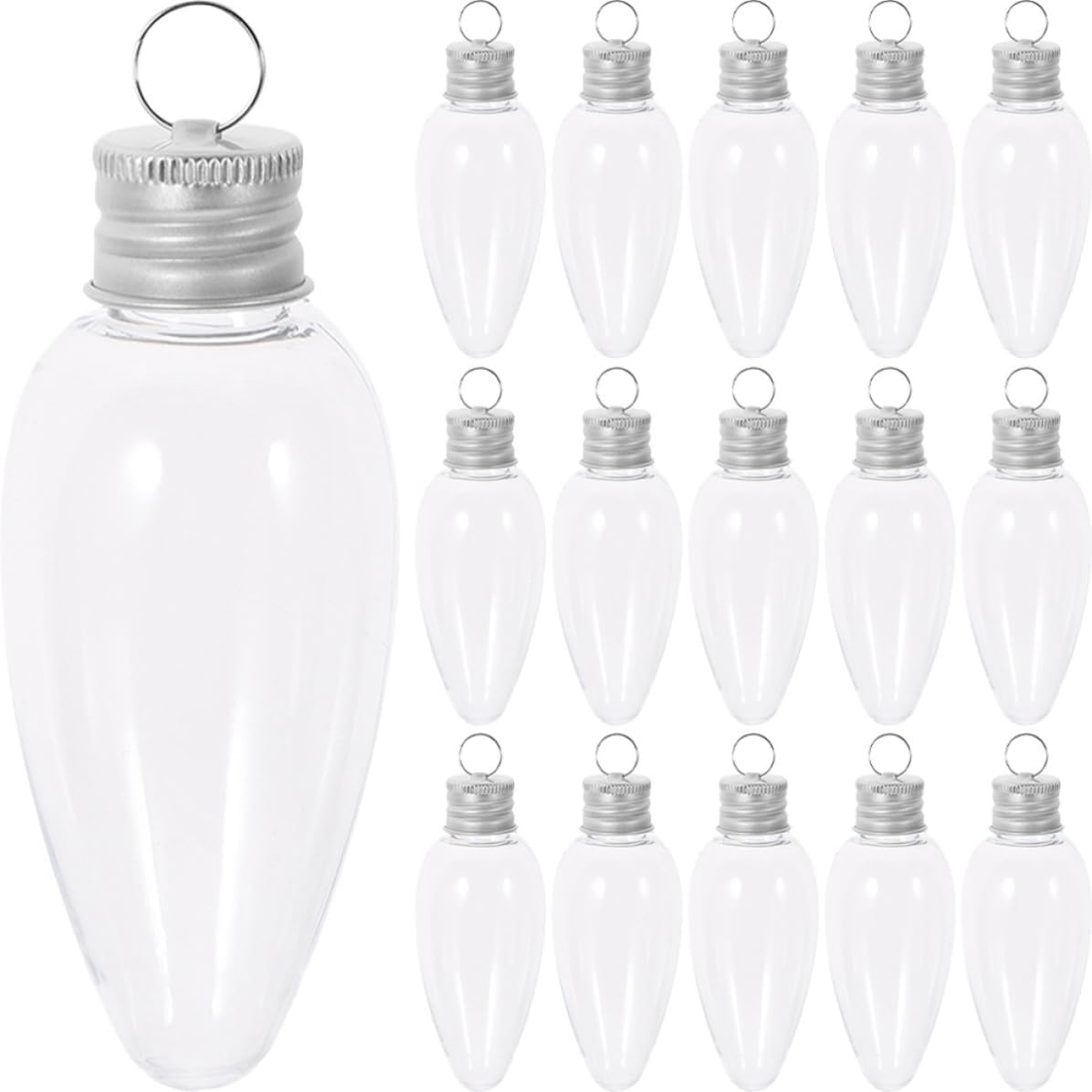 MAGICLULU 20pcs Bulb Shaped Candy Bottles 35ml Pet Material Lightweight Party Candy Containers with Metal Caps for Birthdays and Christmas Hanging Decorations