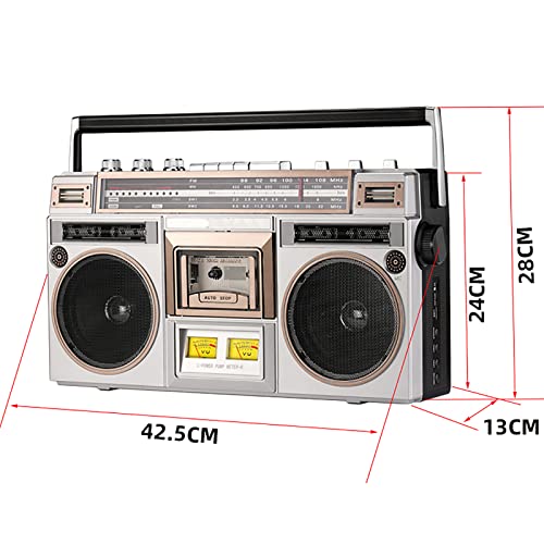 Boombox retrò con radio AM/FM e Bluetooth, altoparlanti stereo integrati per una migliore qualità del suono, perfetto per gli amanti della musica e gli ascoltatori nostalgici