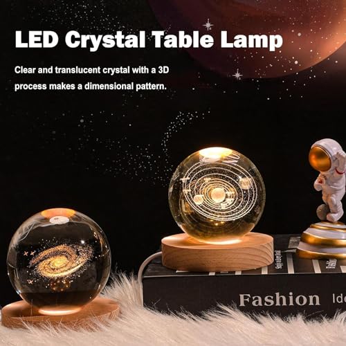 Image of Rangoli 3D Galaxy Crystal Ball Night Lamp,Creative Engraved Night Light, USB Table LED Wooden Crystal Ball for Home Decoration Birthday Gift for Teens, Boys, Girls (Galaxy) (Warm White)