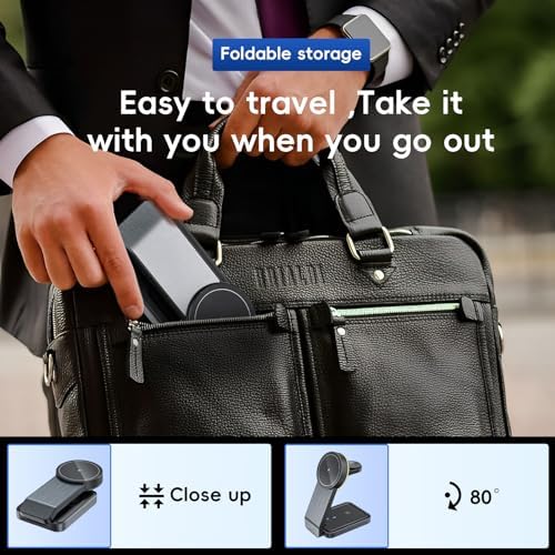 Magnetic Wireless Charger for Apple Series,Foldable Travel 3 in 1 Wireless Charging Station,18W Fast Magsafe Charger Stand for iPhone 15/14/13/12 Series,iWatch Series,Airpods 3/2/pro
