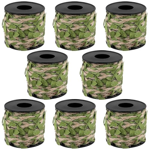 MUKCHAP Lot de 8 Rouleaux de Ficelle en Toile de Jute avec Feuilles Vertes 5 mm x 10 m pour décoration d'intérieur, Loisirs créatifs