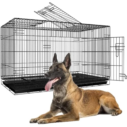 TDOO Dog Crates for Medium & Large Dogs 40-inch Foldable Pet Playpen Homes for Pets Wire Metal Kennel folding Cages with Leak-Proof Plastic Pan (pet below 45kg) (Black)