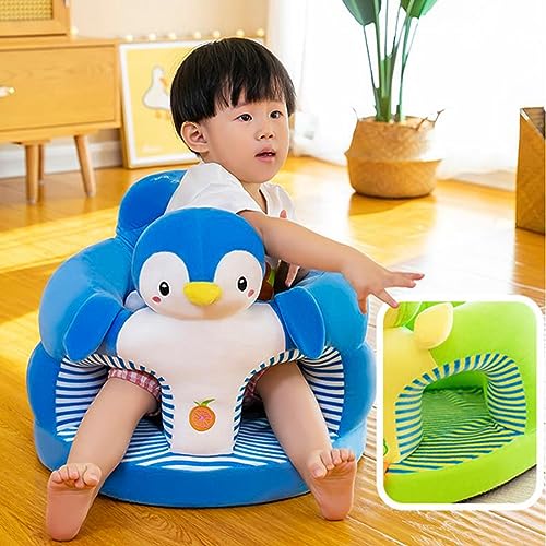 Image of Baby Sit Up Chair with Cartoon Animals Plush Sofa - Toddler Learn to Sit Up - Washable Cover for Back & Head Support - Sitting Infant Seat