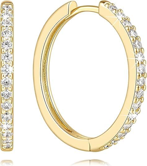 Gold Hoop Earrings 14K Gold Earrings For Women with Trendy Inside-out Cubic Zirconia Huggie Hoop Earring For Womens Stylish
