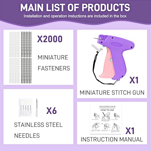 Image of Stitch Gun for Clothes, Handheld Stitch Gun Quick Clothing Fixer,Sewing Kit Includes 1,000 Black Fasteners & 1,000 White Fasteners & 6 Needles (Purple)