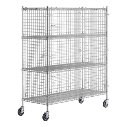 Mobile Security Wire Cage Kit – Heavy Duty NSF Utility Storage Unit with Lockable Doors & Wheels – Commercial Grade Metal Wire Shelving, Multiple Sizes & Colors (Chrome, 24