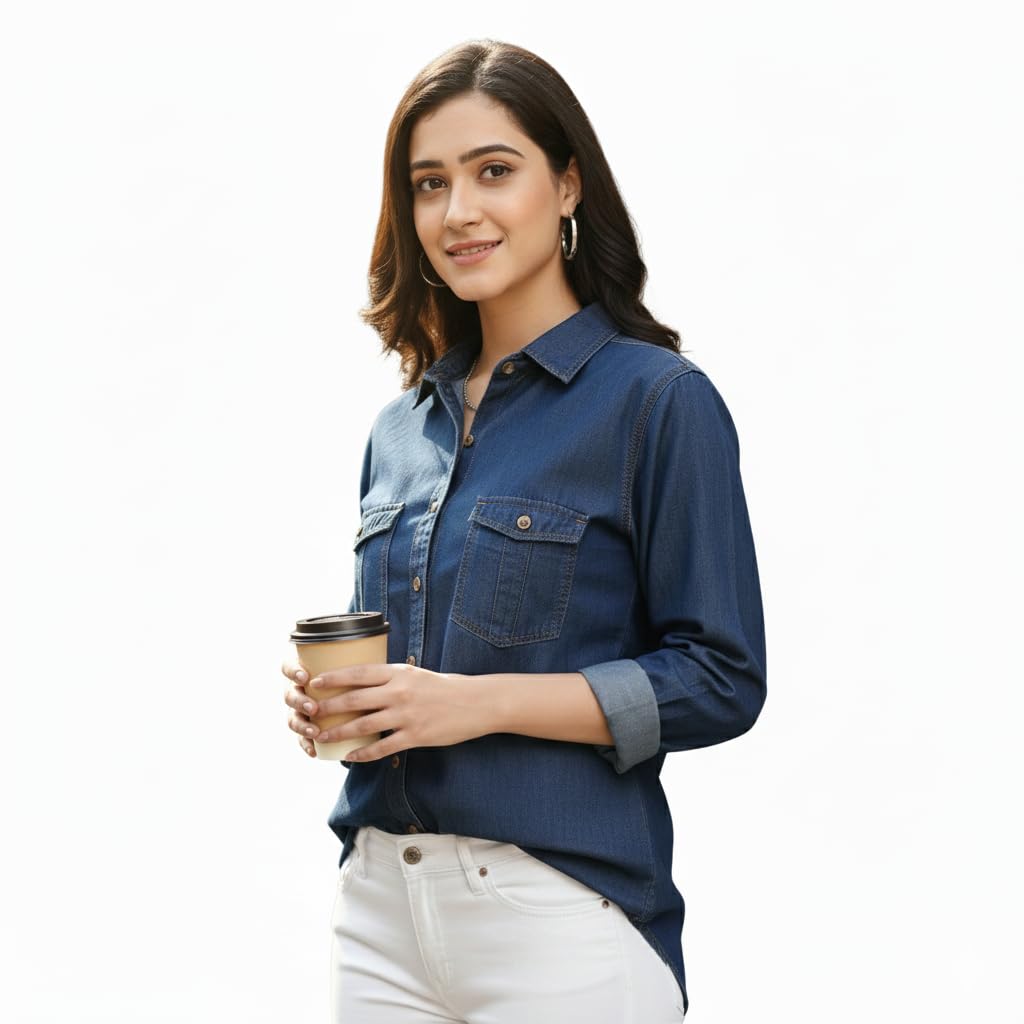 Women Casual Formal officewear Oversized Denim Cotton Long Shirt Tops Dress westrean Tops and Jeans Shirt use in Summer wear for Stylish and Vibrant Look That give You Some treandy Look