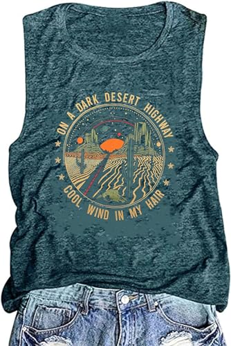 Adventure Tank Tops Women Desert Highway Shirts Nature Graphic Summer Sleeveless Outdoor Tshirt Vest (US, Alpha, Large, Regular, Regular, Green)
