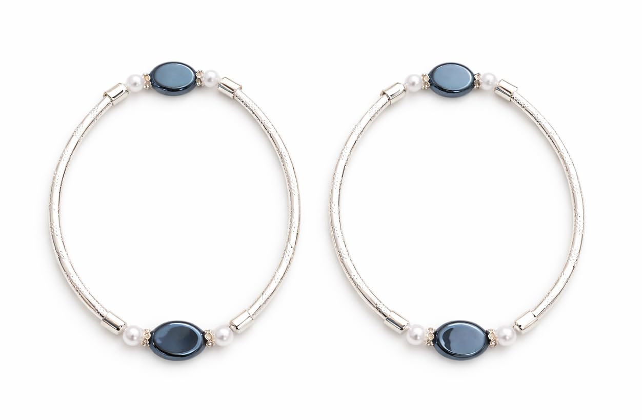 Silver-Toned Anklets with Black Oval Beads & Pearls, Elegant Nazariya Payal Set for Women & Girls, Set of 2-image-12