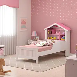 Cama Infantil Princesa Cor Branco E Rosa Para Quarto De Meninas Crianças Em MDF