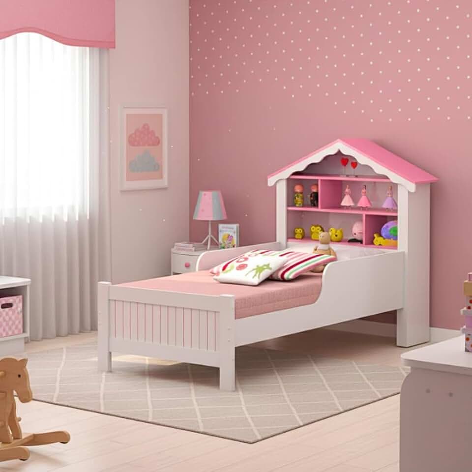 Cama Infantil Princesa Cor Branco E Rosa Para Quarto De Meninas Crianças Em MDF