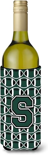 Caroline's Treasures CJ1071-SLITERK Letra S Fútbol Verde y Blanco Botella Abrazador de Botella de Vino, Funda Enfriadora de Botellas Abrazador