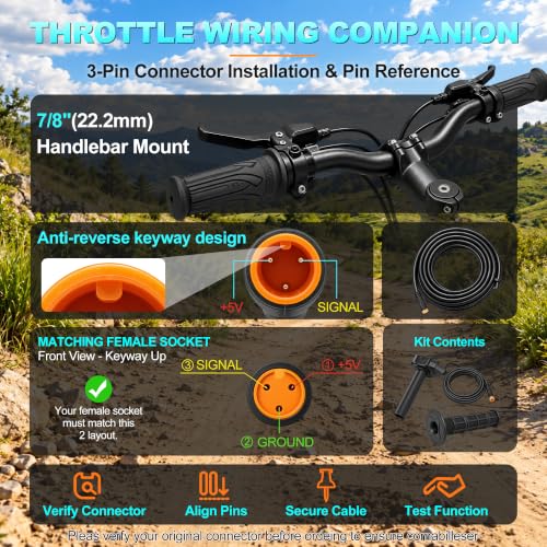 Full Twist Throttle, Surron Style Orange Round 3 Pin Waterproof Ebike Throttle Grip, 12V-72V Plug & Play Throttle for Macfox HappyRun Qlife Freego Ridstar Electric Dirt Bike by ROMON - Used condition - Image 4