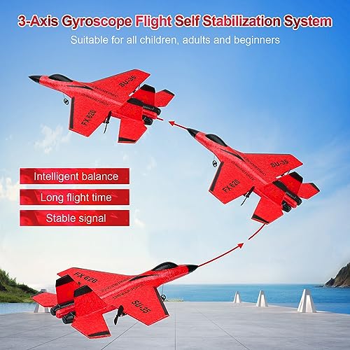 RC Airplane 2CH RC Plane 2.4GHz Remote Control Plane RTF SU35 RC Jet Easy to Fly FX620 Airplane Toys rc Planes for Adults, Kids and Beginner with Night Lights(Red)