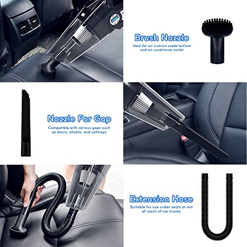 VEEAPE Car Vacuum Cleaner, 4 in 1 Portable Handheld Vacuum Cleaner/Tyre Inflator Air Compressor/Tyre Pressure Gauge/LED Light, 6KPA Wet Dry Hoover with Powerful Suction, DC 12V for Car Tyres and Balls Second Image