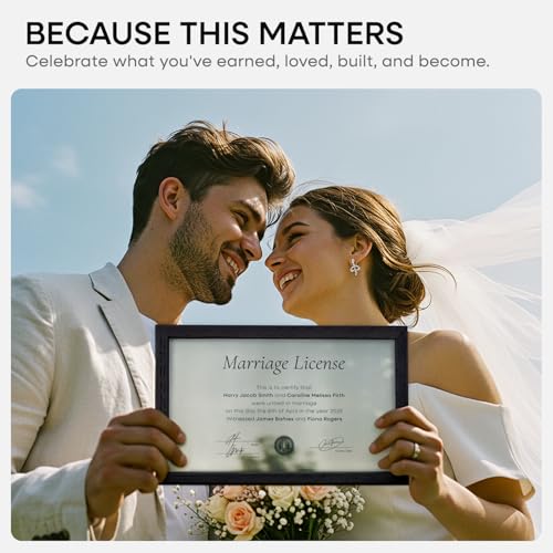 Image of Homeforia 8.5x14 Marriage License Frame Black, High End Oak 8.5x14 Certificate Black Wood Frames, 8.5by14 Wooden Frame for Wall & Tabletop, 8.5 by 14 Picture Frames, Tempered Glass, Wall Kit, Set of 3