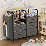 Baby Diaper Caddy Organizer Cart - Bedside Cart with Drawers & Side Storage, Nursery Essentials Stuff & Clothes Organization, 3 Tier Rolling Carts with Wheels for Nursery, Bedroom, Easy to Assemble