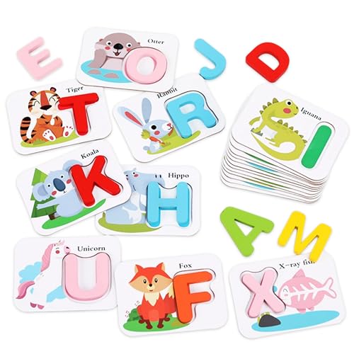 Preescolar, Juguetes Didacticos para Apilar Clasificación de Formas, 26PCS Diseño de Animales de Safari Puzzle Y Letras Móviles Y Caja Portatil, Niños Aprenden Inglés...