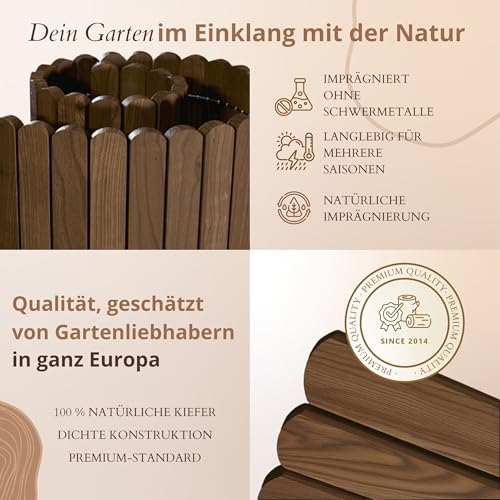 Floranica Beetumrandung Beeteinfassung 20 x 200 cm Braun Rasenkante Holz Gartenzaun Holzzaun Flexibler Rollborder