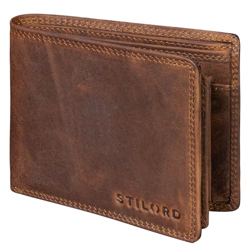 STILORD 'Norman' Herren Geldbörse Leder RFID Schutz Groß aufklappbar Leder-Portemonnaie mit Münzfach praktisches Bifold Wallet Geldbeutel mit Fächern Vintage Geldtasche, Farbe:mittel - braun