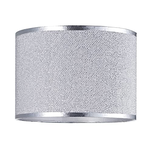 Modern and Designer Mini Diamond Silver Glitter Fabric Lamp Shade 25cm Diameter | Luxurious Soft Silver Satin Inner Lining by Happy Homewares