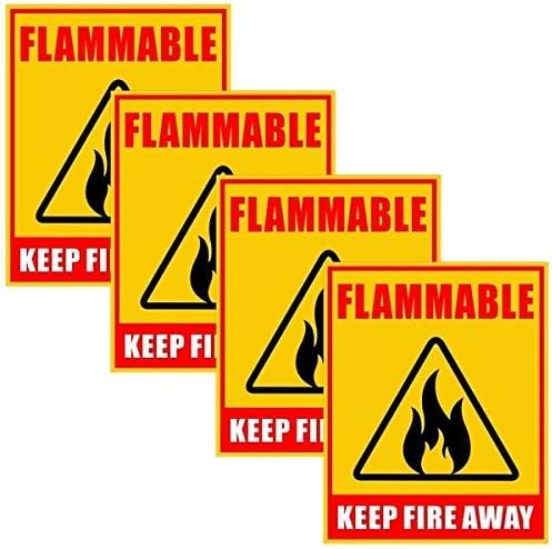 Outdoor/Indoor (4 Pack) 5" X 4" - Flammable Keep Fire Away - Danger Safety Caution Warning Sign Label Sticker Decal - Back Self Adhesive Vinyl