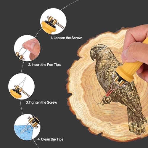 Holzbrenner zum Gravieren LCD-Display, Pyrography Machine mit 20 Spitzen, 250–750°C, für Holz Leder Kürbis Kunsthandwerk