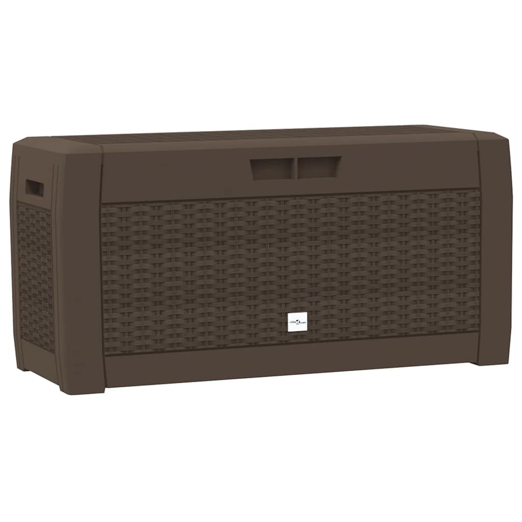 Caja de almacenaje de polipropileno con tapa (119 x 48 x 60 cm), color marrón para jardín, terraza, caja de cojines con asa y tapa bloqueable para cojines