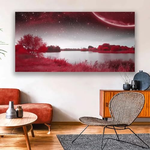 Tableau abstrait arbre rouge grand format 70x140cm impression haute définition sur toile - 3