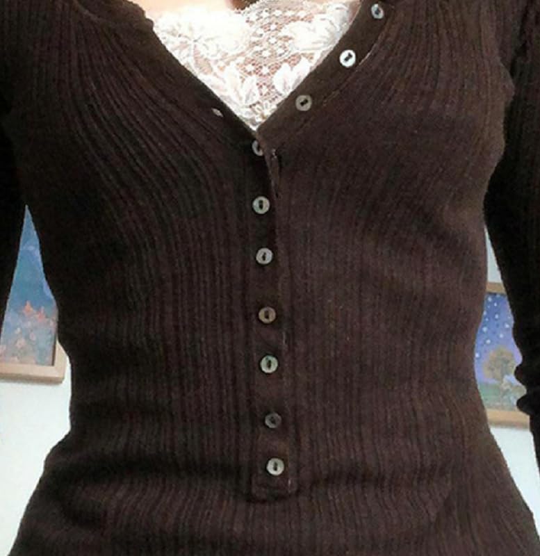 Women Fairy Grunge Tops Y2K Long Sleeve Slim Fit Blouse Vintage Lace Trim V Neck Harajuku Aesthetic Shirt - Image 2