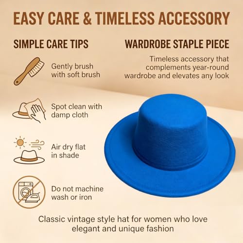 Image of Fedora Flat Hat Classic Wide Brim Cap Panama Style Jazz Hat for Wedding Party Talent Performance Xmas Gift Unisex