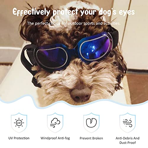 Pedomus Dog Sunglasses Small Dog Goggles Doggles Dog Glasses For Small Dogs Adjustable Band Blue #TOP1